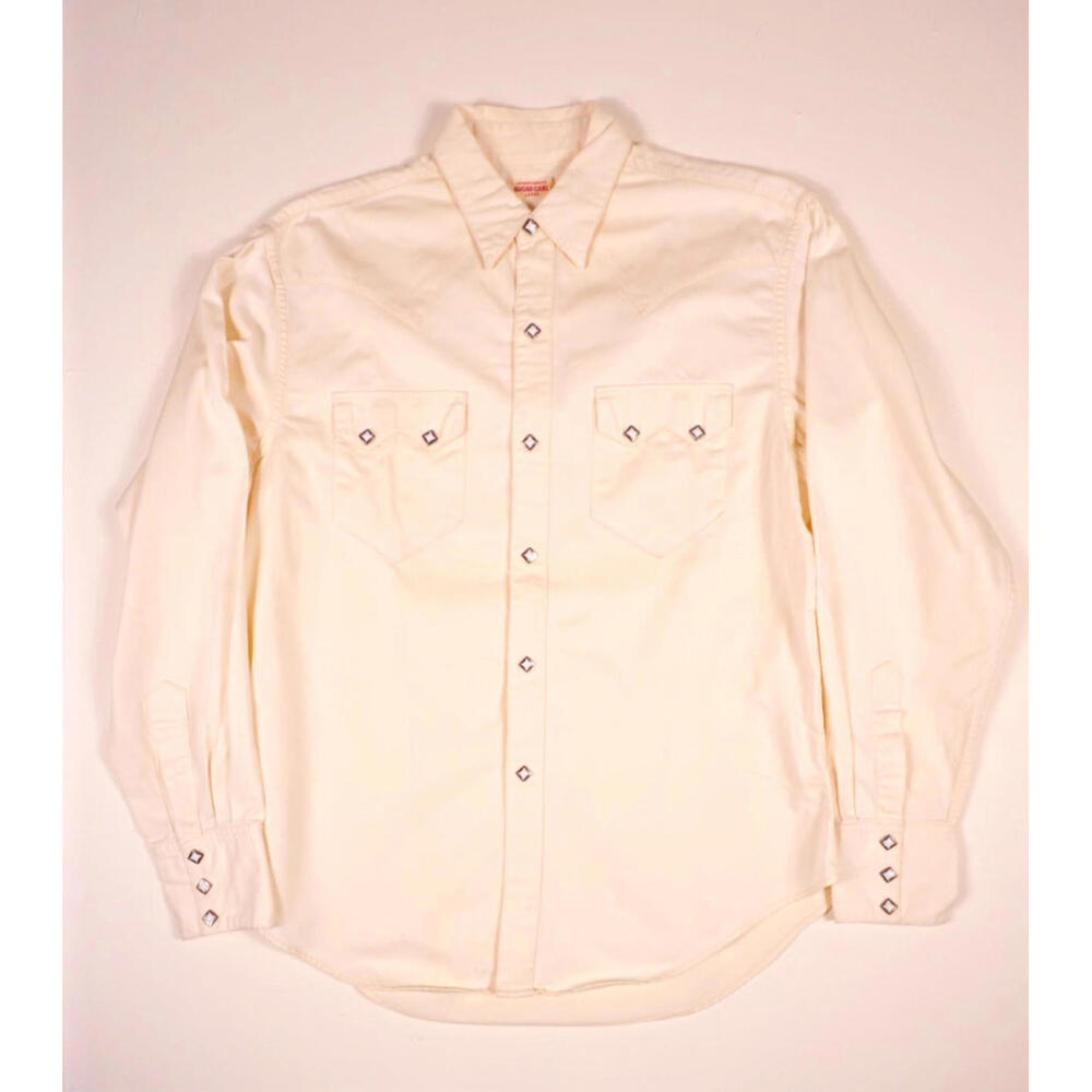 Sugar Cane Button Pearl Snap Shirt Large Mens Western Cowboy Made Japan Ivory